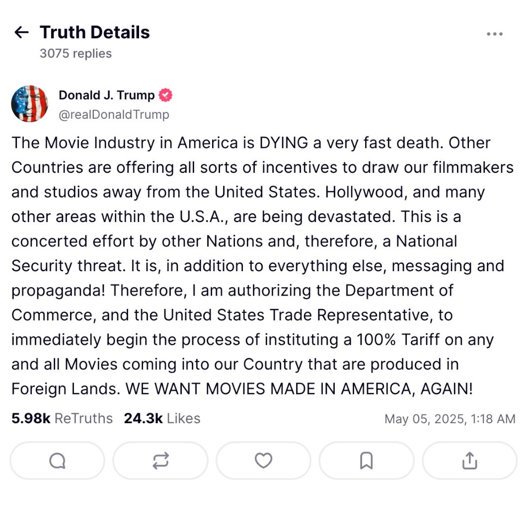 Trump contra Hollywood: taxe de 100% pe filmele produse în străinătate. Netflix și Disney se prăbușesc pe bursă 2 donald trump