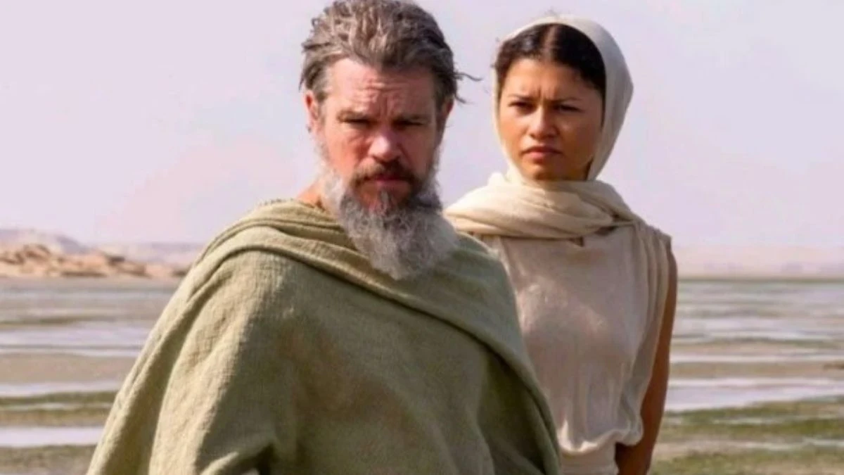Matt Damon și Zendaya într-o scenă din Odiseea